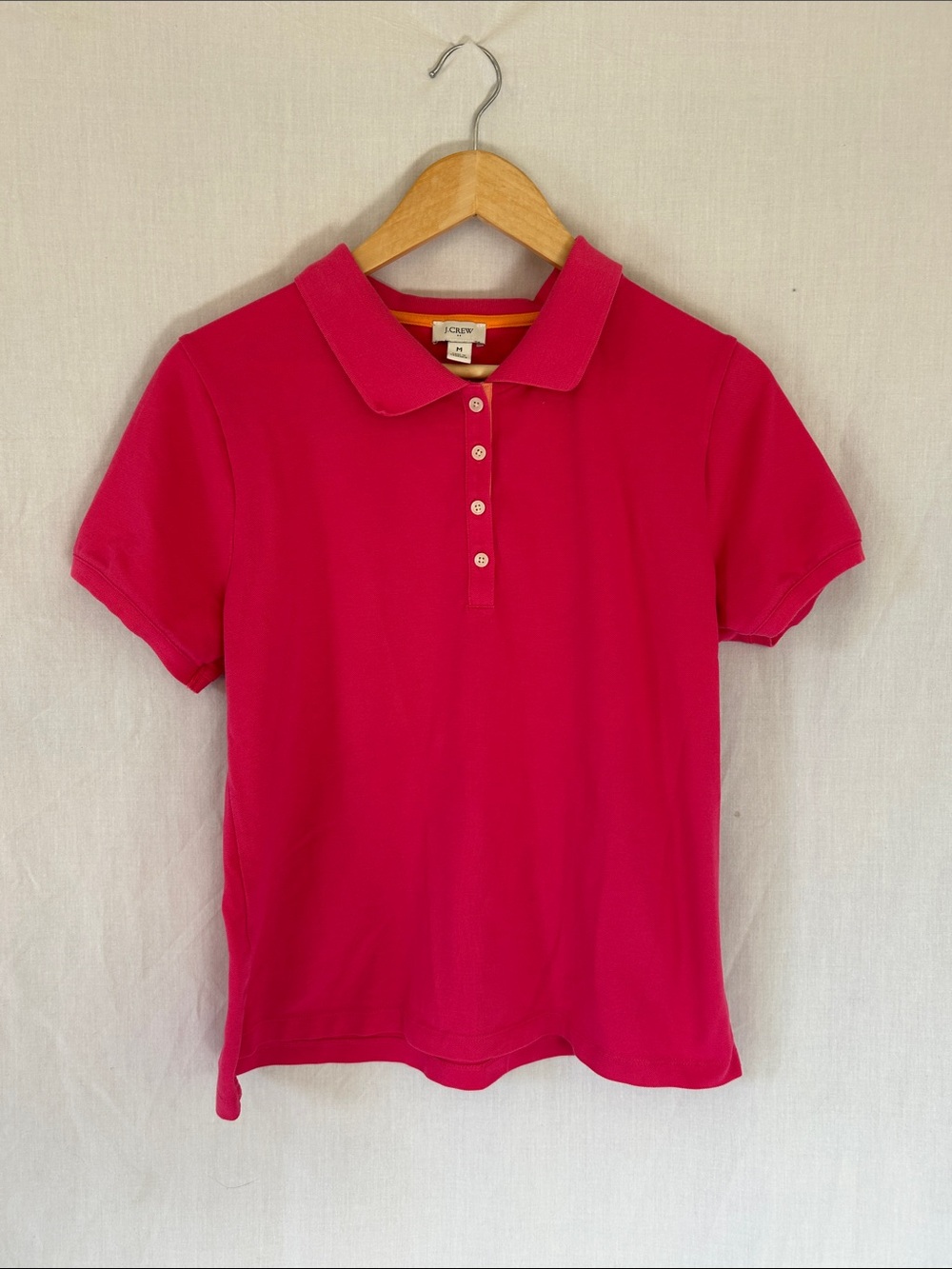 J. Crew Hot Pink Polo with Contrasting Orange Trim Y2K style